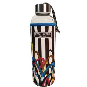 HENRI BENDEL Limited Edition James Goldcrown Glass Water Bottle w Sleeve | EUC